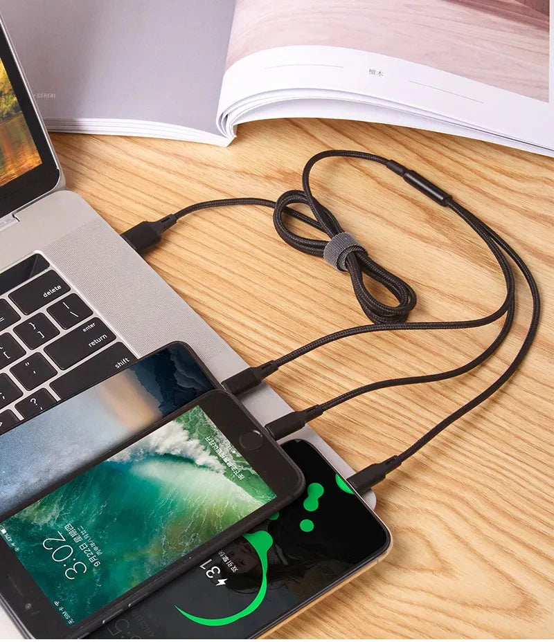 🚀 Cavo di ricarica rapida multi-USB 3 in 1 | Sincronizza e carica più dispositivi contemporaneamente