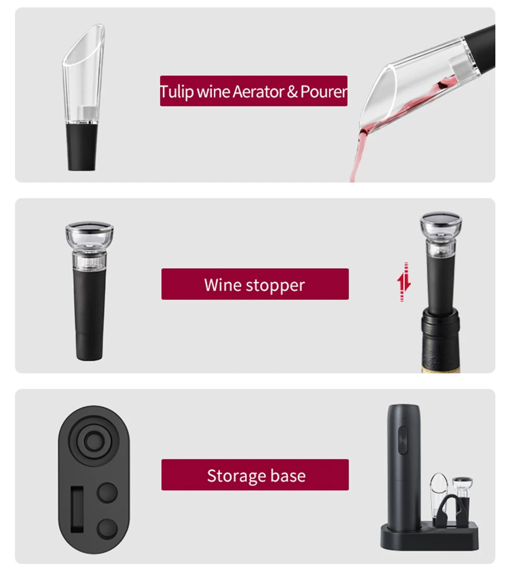 Set di apribottiglie elettrico per vino con base di ricarica USB: perfetto per gli amanti del vino! 🍷