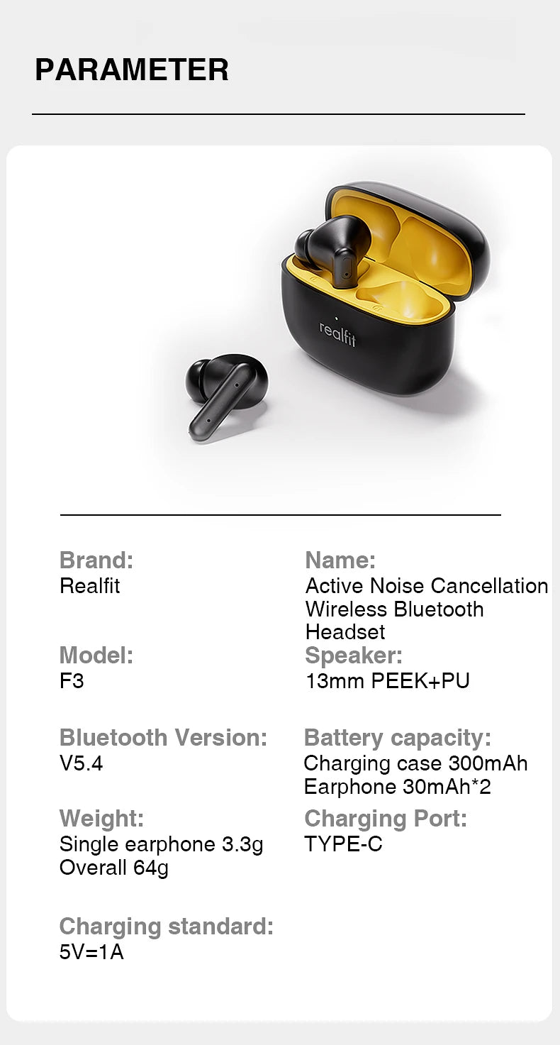 Écouteurs Bluetooth ANC Realfit F3 🎧