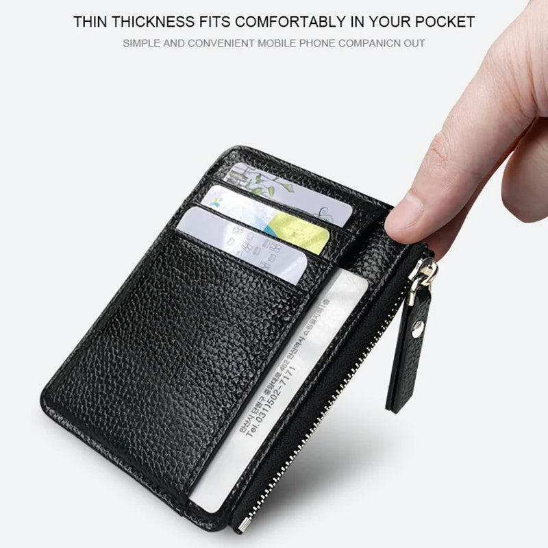 Portefeuille en cuir ultra fin pour hommes et femmes | Porte-cartes de visite minimaliste avec poche zippée pour pièces de monnaie