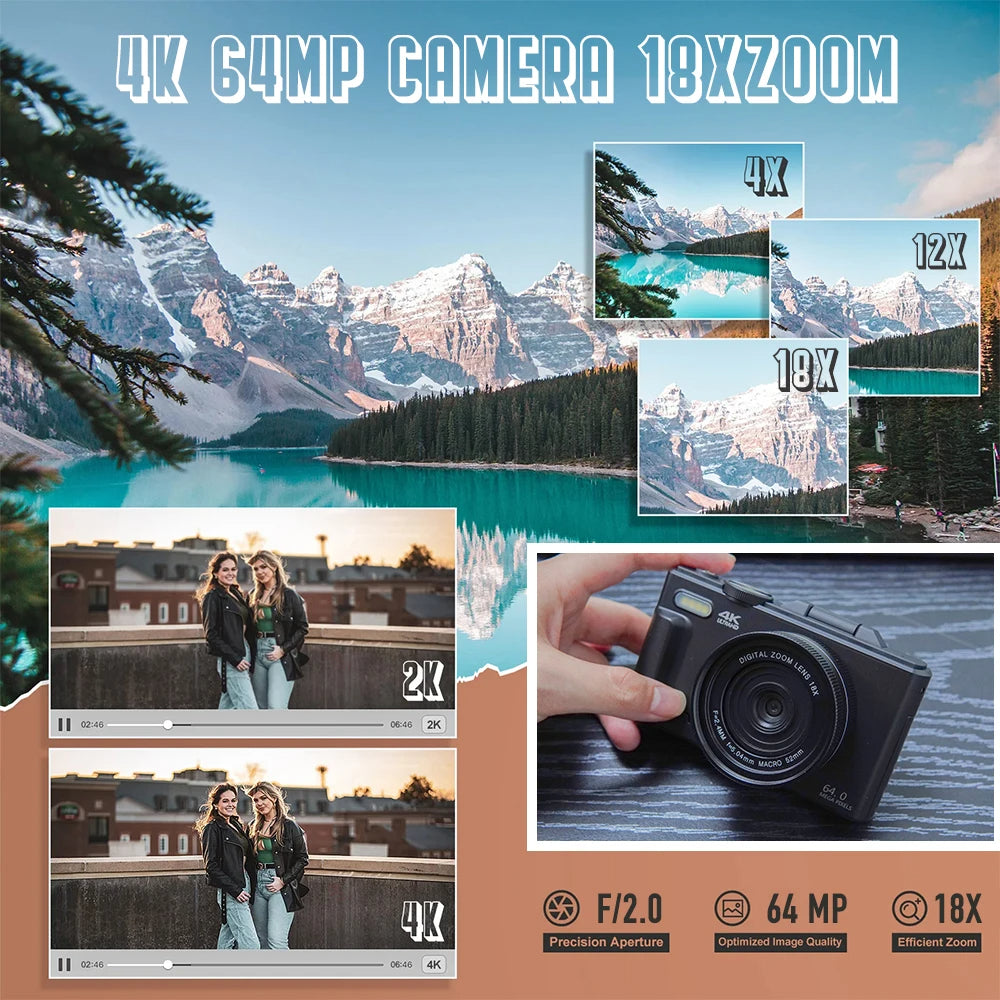 Cattura i tuoi momenti migliori: fotocamera digitale 4K con zoom 18X e schermo girevole 🎥📸