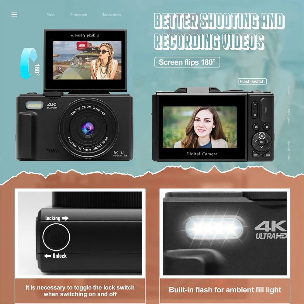 Capture Your Best Moments: 4K Digital Camera with 18X Zoom & Flip Screen 🎥📸