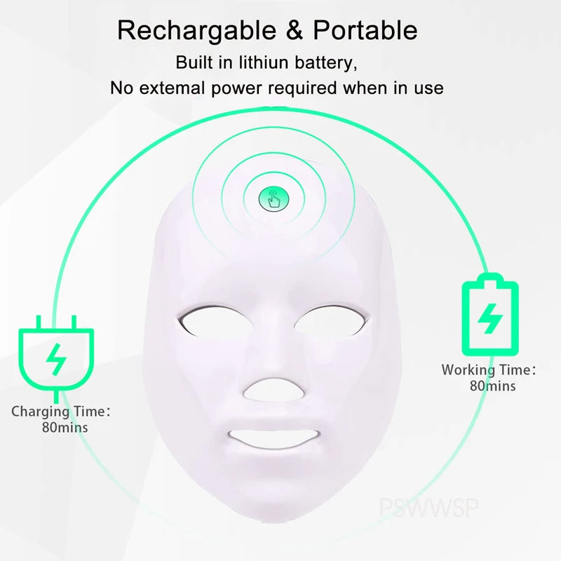 Masque de beauté à photothérapie LED 7 couleurs