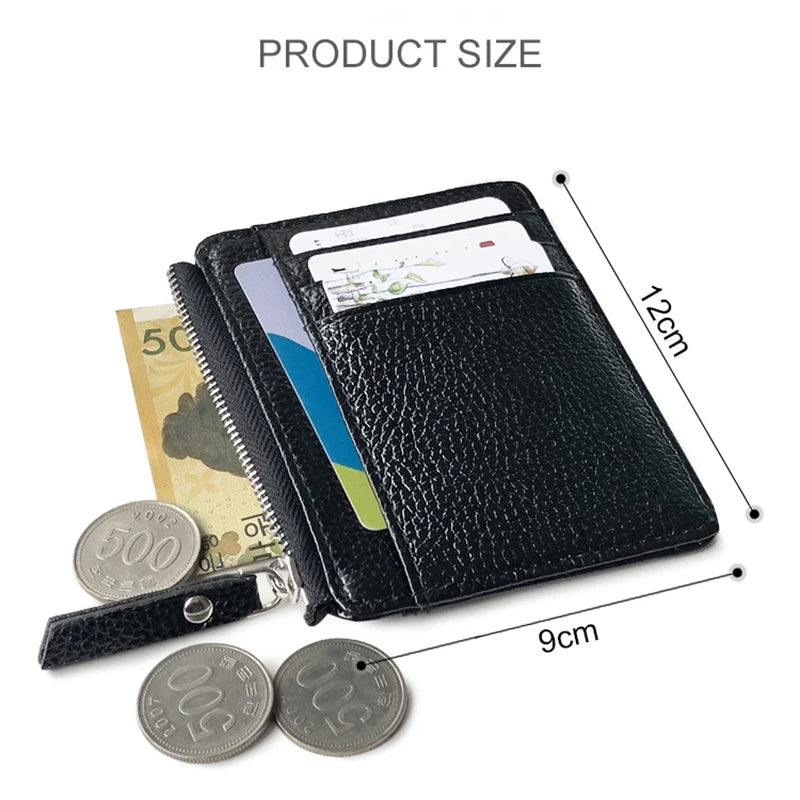 Portefeuille en cuir ultra fin pour hommes et femmes | Porte-cartes de visite minimaliste avec poche zippée pour pièces de monnaie