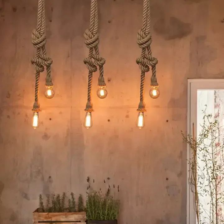 Vintage Hemp Rope Pendant Light - Rustic Elegance with Edison Bulb Charm 🌟