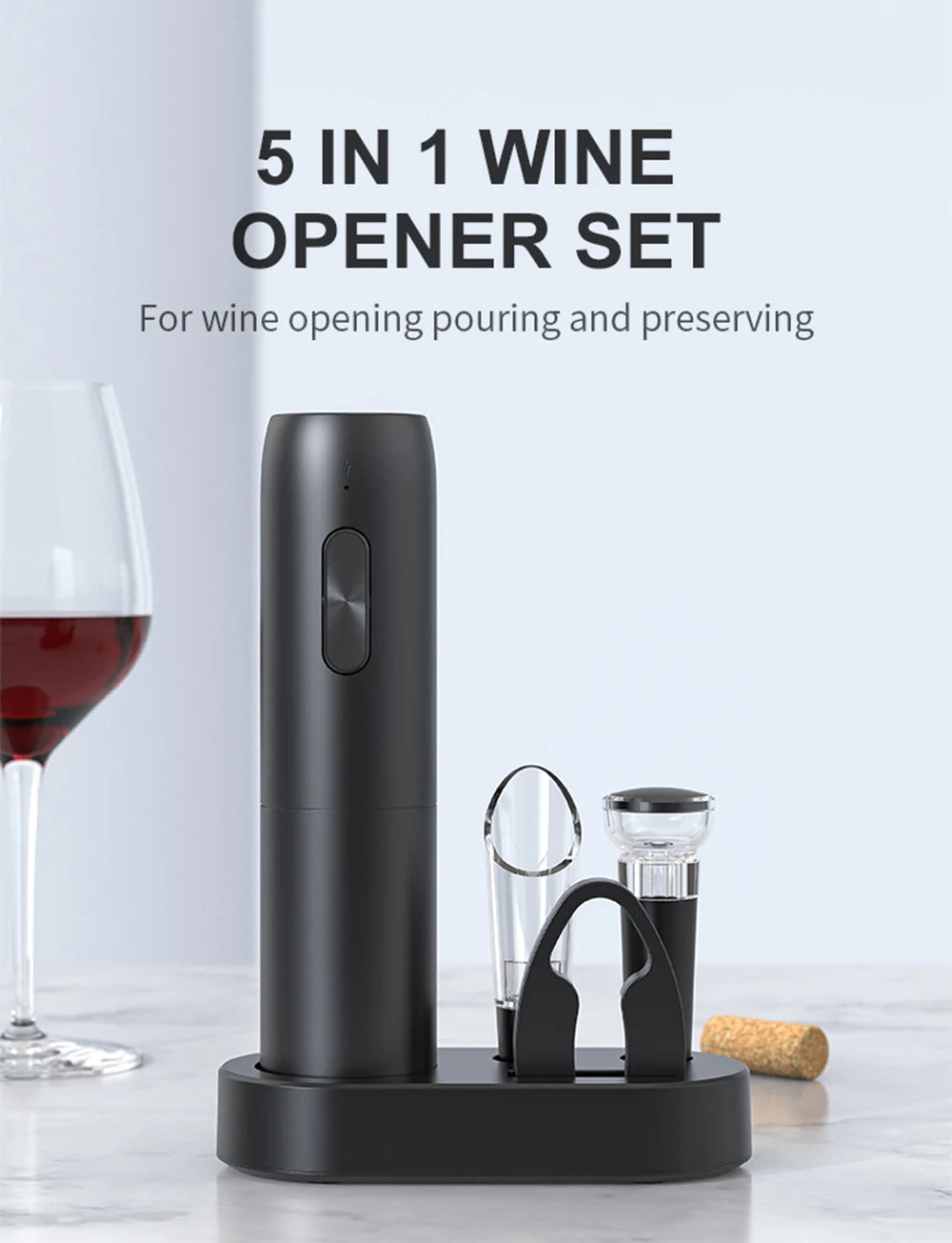 Set di apribottiglie elettrico per vino con base di ricarica USB: perfetto per gli amanti del vino! 🍷