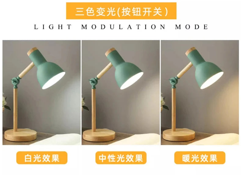 Nordic Style Wooden LED Table Lamp – Minimalist Eye Protection for Your Bedroom and Study 💡✨