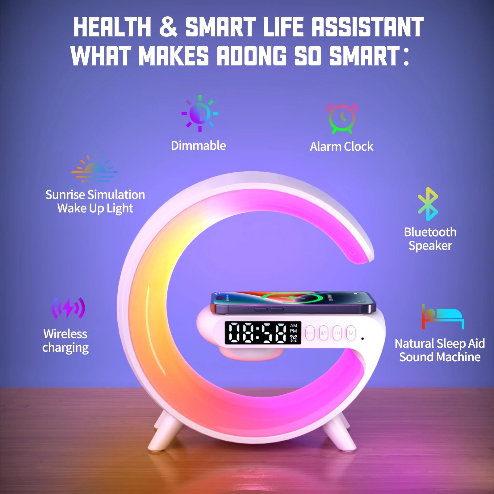 🌈 LED Smart Wake Up Light con Speaker Wireless – Lampada RGB Multifunzione