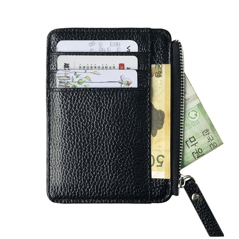 Portefeuille en cuir ultra fin pour hommes et femmes | Porte-cartes de visite minimaliste avec poche zippée pour pièces de monnaie