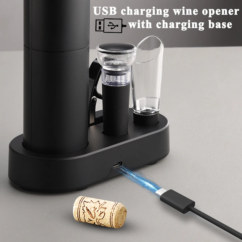 Set di apribottiglie elettrico per vino con base di ricarica USB: perfetto per gli amanti del vino! 🍷