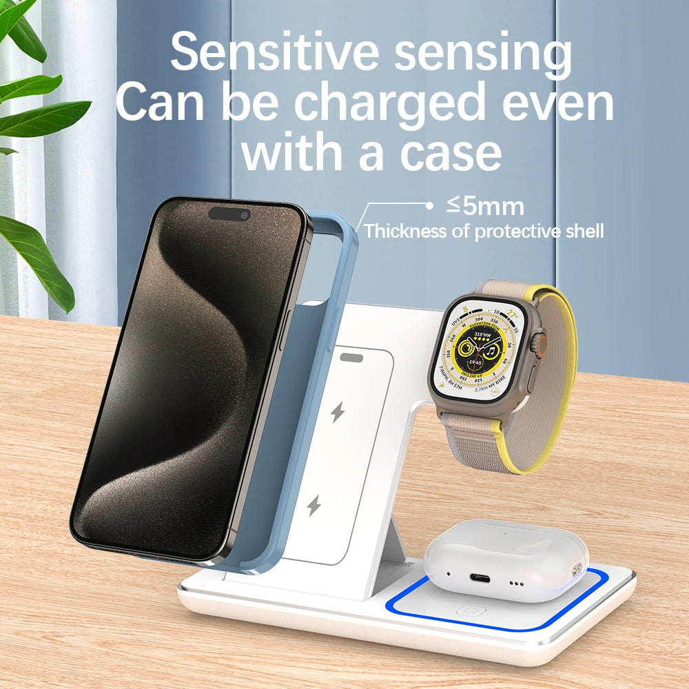 ⚡ Supporto caricabatterie wireless LED pieghevole 3 in 1 da 30 W: ricarica tutti i tuoi dispositivi senza sforzo! 📱⌚🎧