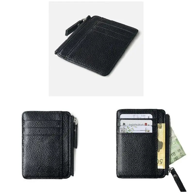 Portefeuille en cuir ultra fin pour hommes et femmes | Porte-cartes de visite minimaliste avec poche zippée pour pièces de monnaie