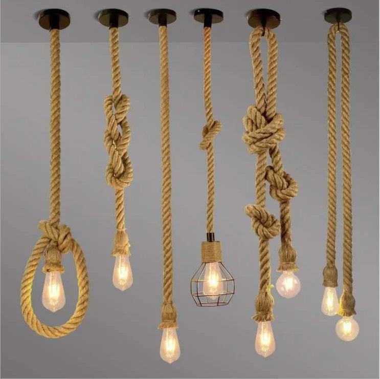 Vintage Hemp Rope Pendant Light - Rustic Elegance with Edison Bulb Charm 🌟