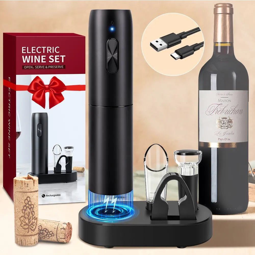 Set di apribottiglie elettrico per vino con base di ricarica USB: perfetto per gli amanti del vino! 🍷