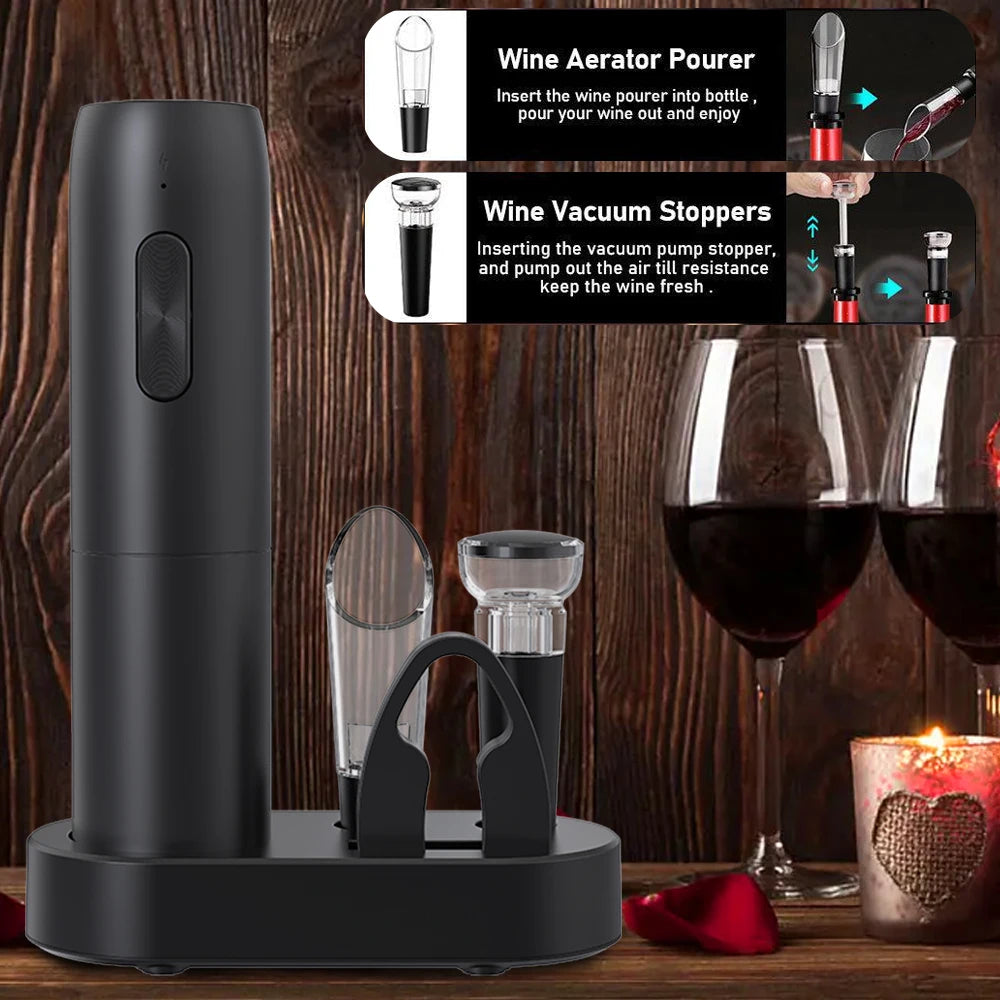 Set di apribottiglie elettrico per vino con base di ricarica USB: perfetto per gli amanti del vino! 🍷