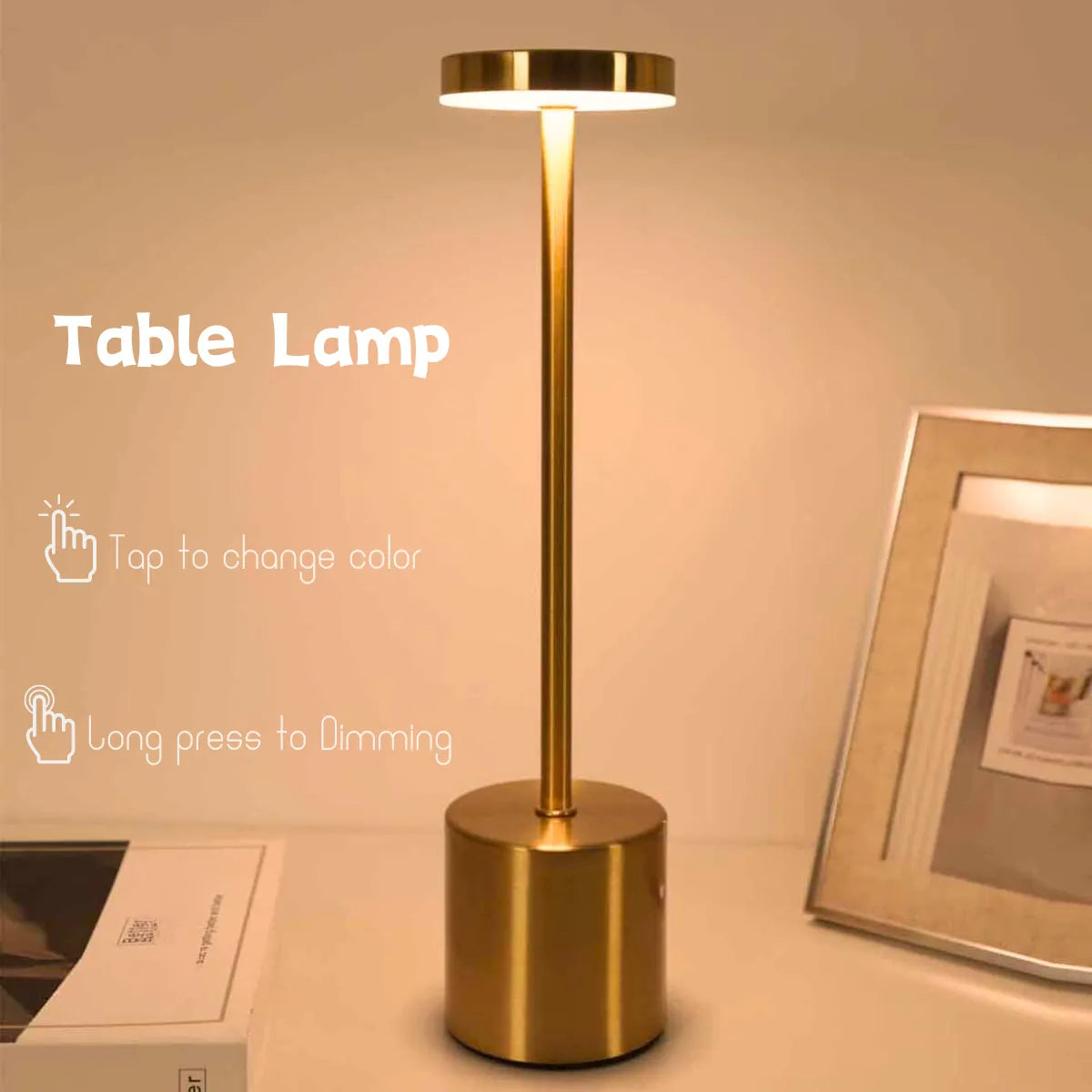 Lampe de table LED rechargeable élégante en métal avec commande tactile – Parfaite pour n’importe quelle ambiance ! 🌟