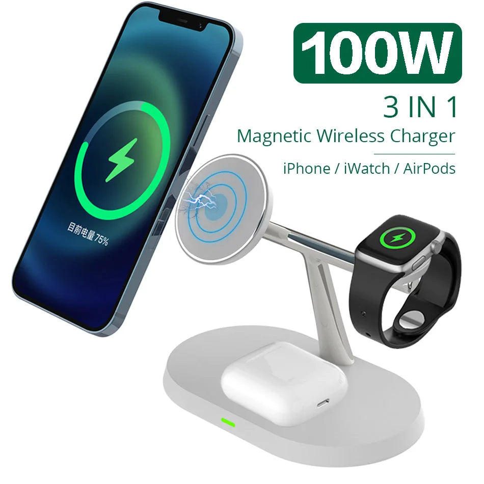 Caricabatterie wireless magnetico 3 in 1 da 100 W: ricarica tutti i tuoi dispositivi! ⚡📱⌚🎧