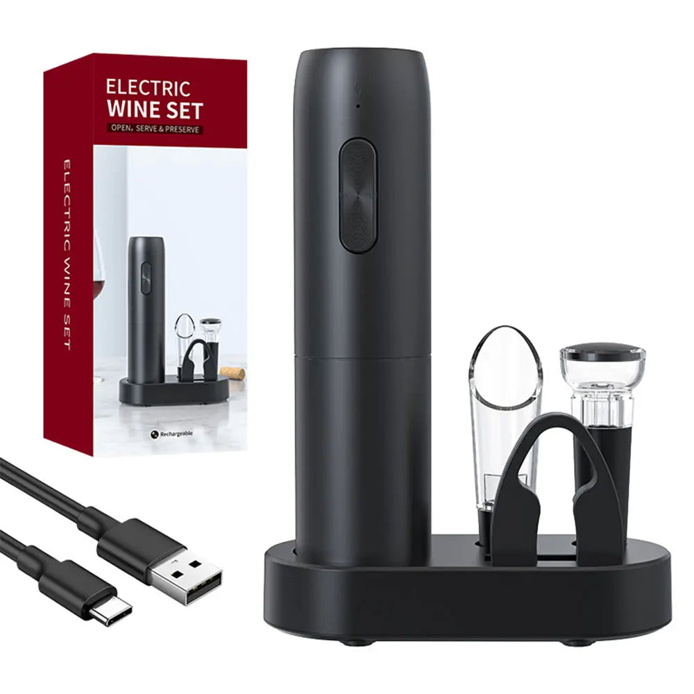 Set di apribottiglie elettrico per vino con base di ricarica USB: perfetto per gli amanti del vino! 🍷